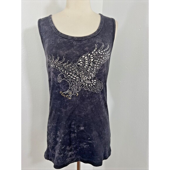 V Cristina Tank Top Womens Large Gray Eagle Ribbed‎ Distress Stains Grunge DY2K - Picture 1 of 12